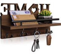 Panel de pared Unyqoos® HOME para llaves, hecho de madera de pino, con dimensiones de 32 x 17,5 x 10 cm, 7 ganchos (4 dobles y 3 individuales), soporte de pared para llaves con compartimento para cart