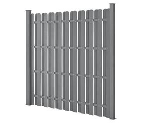 Panel de valla WPC para interior y exterior, color marrón, compuesto por 11 tablones, incluye postes, dimensiones: 185 x 376 cm, color gris, resistente al agua