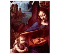 Panel decorativo del museo, listo para colgar. Da Vinci Leonardo - Madonna en el detalle de la cueva de roca-Cm 60x80