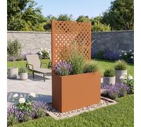 Panel divisor "Malja" con macetero y soporte para plantas trepadoras, acero, 146 x 83 x 31 cm, color marrón