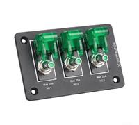 Panel Interruptor 3 Gangas 12V/24V con LED para verde Panel Interruptor | 3 interruptores independientes, LED para verde, fusible 20A cada , panel PP , uso largo plazo