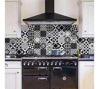 Panel protector antisalpicaduras cocina adhesivo de pared pequeñas baldosas blancas y negras 180 x 60 cm 100% made in Italy con tinta no tòxica, ignìfuga y resistente al agua
