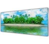Panel protector de vidrio para cocina, 125x50 cm, con diseño de paisaje marino e isla