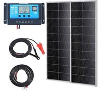 Panel solar de 200 W, juego de 2 unidades, 12 V, módulo solar monocristalino, más regulador de carga, 16,66 A, tasa de conversión del sistema solar del 23 %, compatible con baterías AGM, GEL, FLD y de