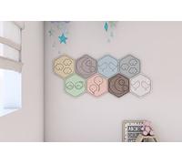 Panelados - Teselado decorativo de pared para dormitorio de bebé. Motivos infantiles. Composición DIY. Autoadhesivo. Pack doble. 8 piezas hexagonales de 30 x 26 cm.