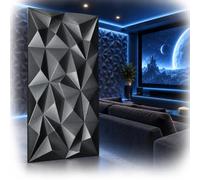 Paneles 3D de poliestireno XPS - Paneles de pared y techo modernos - Paneles de pared flexibles y ligeros de 100 cm x 50 cm / 8 m² - 16 piezas (negro 03)