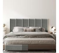 Paneles de pared tapizados, paneles autoadhesivos de lino 3D, cabecero de cama con espuma, tapizado de pared para dormitorio, sala de estar, oficina, gris (6 unidades, 90 x 30