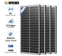 Paneles Solares de Doble Cara RVPOZWER 400W/200W/100W 12V Monocristalinos con 25.5% de Alta Eficiencia y 18 Celdas BB para Techos Residenciales 100W x 4