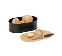 Relaxdays Panera con Tabla de Cortar, Tapa de bambú, Metal, HxWxD: 12 x 33,5 x 18 cm, Caja para Pan, Negro/Natural