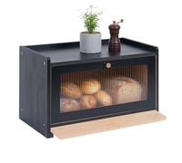 Panera Relaxdays, bambú, Tabla de Cortar, repisa, Orificios de ventilación, Ventana acrílica, 26 x 40 x 25 cm, Negro