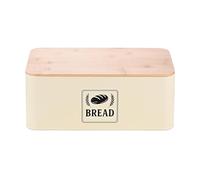 Panera Relaxdays, Tapa de bambú, Metal, (H x An x F): 13,5 x 33 x 19 cm, Caja Retro para Pan, Recipiente, Beige