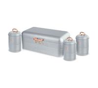 Berlinger Haus Moonlight Panera de Mesa + Juego de 3 Botes Cocina Almacenaje, Acero Inoxidable Resistente, Contenedor para Almacenamiento Pan y Bollería con Tapa, Gris/Oro Rosa