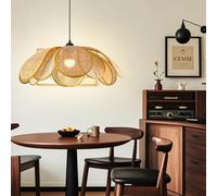 PANNN Lámpara Colgante E27 Lámpara Colgante Japonesa De Mimbre Lámpara De Cocina En Forma De Pétalo Estilo Bohemio Ideal para Restaurantes Iluminación Decorativa para Salones(A-50CM)