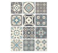 Panorama Azulejos Adhesivos Cocina Baño Pack de 24 Baldosas de 20x20cm Modelo Hidráulico Azul - Revestimiento de Paredes - Cenefas Adhesivas