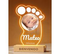 Panorama Lámpara Infantil Personalizada con la Huella del Pie de tu Bebé - Placas Decorativas con tu Texto - Luz Nocturna LED para Mesita de Noche - Regalos Originales Bebés Recién Nacidos Bautizo