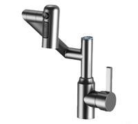 Pantalla digital Grifo de baño 360 Rotación Latón Mezclador de lavabo Indicador de temperatura LED Grifo giratorio de agua fría caliente Acabado gris (gris)