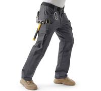 Pantalón de Trabajo Hombre Pantalones Cargo con Tejido elástico Anti-desgarro, Rodillas 3D, Doble Anillo D, Cintura elástica y Cremallera YKK para Construcción, Bricolaje y Outdoor
