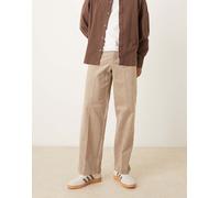 Pantalones de vestir color piedra de pernera ancha con trabillas ajustables laterales de pana rica en algodón de ASOS DESIGN-Neutro Piedra 50 Long