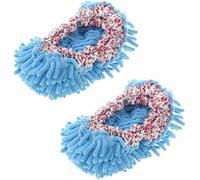 Pantuflas de microfibra de felpilla con puño elástico para limpiar el piso de la casa (azul-1 par)