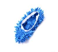 Pantuflas de microfibra para limpieza de suelos, lavables, con suela antideslizante, herramienta de limpieza de chenilla para casa, oficina, 15 x 17 cm (azul)