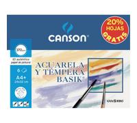 Papel Acuarela CANSON Basik 370g/m2, Carpeta x6 Hojas + 20% Gratis