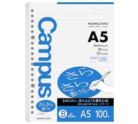 Papel de hojas sueltas Kokuyo Campus, papel de relleno A5 con B rayado de 6mm, 100 hojas de 75 GSM, escritura suave Sarasara, 20 agujeros, cuaderno de anillas de 8-1/4"x6", papel resistente al
