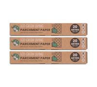 Papel de hornear Eco Green Living, 30 cm de ancho, color marrón. Papel de hornear sin blanquear, antiadherente y resistente a la Apto para refrigerador, congelador y microondas, paquete de 3 (60 m)