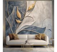 Papel De Pared Mural De Pared Abstracto 3D Hoja Dorada 100 × 70 Cm Papel Pintado De Lujo No Tejido Con Relieve Floral De Mármol Azul Grisáceo Moderno Decoración De Pared Grande O Fondo De Tv Par