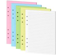 Papel de recambio forrado A5 de colores para Filofax, 100 hojas, 6 agujeros perforados, papel forrado recargable de hojas sueltas, insertos de carpeta A5, recambios de cuaderno, papel de notas rayado