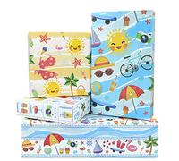Papel de regalo con temática de playa, papel de regalo de cumpleaños de verano, 4 hojas hawaianas de conchas de sol, coco, helado, papel de arte para niños y niñas, baby shower, verano, fiesta de