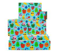 Papel de regalo de frutas - 6 hojas de papel de regalo de cumpleaños - Frutas divertidas - Papel de regalo azul para niños y niñas - Viene con pegatinas - de Central 23
