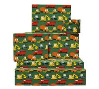 Papel de regalo para cumpleaños de niños con camiones, excavadoras, tractores y vehículos hormigonera 6 hojas para envolver regalos de cumpleaños, Navidad, baby shower y bautismo