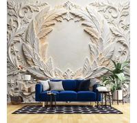 Papel Pintado 3D De 160X112 Pulgadas con Forma De Corona Pluma Y Diseño Floral Papel Pintado Mural con Relieve 3D Y Textura De Corona para Dormitorio Sala De Estar Y Decoración Del Hogar Corona De