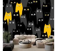 Papel pintado 3D de gato negro lindo pared pared de dibujos animados animales papel pintado panorámico pared 450 x 280 cm para salón TV sofá temático hotel lujo pasillo fondo pintado