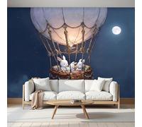 Papel Pintado 3D Estéreo Dibujos Animados Conejo En Globo Aerostático Mural, Habitación Infantil Decoración Del Pared Pintado, Papel Tapiz 3D Dormitorio Sala Sofá Mural-250Anx175Al cm