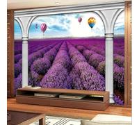 Papel pintado 3D, globo aerostático, mural de granja de lavanda, fondo para sofá de sala de estar, decoración del hogar, arte de pared