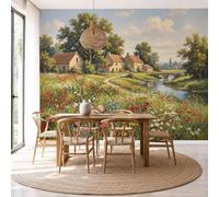 Papel Pintado 3D Pintura Al Óleo Rural Nórdica Paisaje Pradera Natural 300X210Cm Verde Salvia Xxl Fotomurales Tejido No Tejido Murales Decorativos Pared Papel Tapiz Moderna Dormitorio Para La Sala