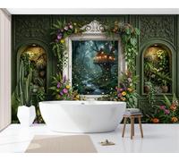 Papel Pintado 3D Ventanas Nórdicas Talladas Bosque De Luciérnagas De Fantasía 300X210Cm Verde Xxl Fotomurales Tejido No Tejido Murales Decorativos Pared Papel Tapiz Moderna Dormitorio Para La Sala