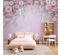 Papel Pintado Arreglos Florales Bordes Pared 3D Papel Tapiz - Margaritas Decoraciones Colgantes Follaje Murales Tapiz Fotomural para Sala Cuarto Salón Dormitorio Decoración, Rosa Púrpura