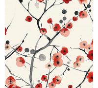 Papel Pintado Autoadhesivo Floral Rojo y Negro, 44 x 600 cm Papel Pintado Acuarela Flor de Ciruelo Negro y Naranja Ramas Vinilo Adhesivo para Muebles,Armarios,Libreria,Sala de Estar, Dormitorio,Baño