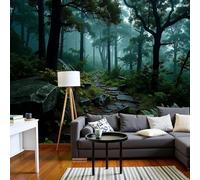 Papel pintado Bosque Natural, Sendero de Piedra Sinuoso, Papel pintado no tejido XL para dormitorio y sala de estar, Papel pintado verde, Revestimiento de pared, 400 cm x 280 cm Adhesivos - Cuadro sin