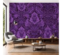 Papel Pintado Damasco Vintage Floral 400 × 280 Cm Fotomurales Para Pared 3D, Flores Brocado Púrpura Papel Tapiz Pintado En Tejido De Seda - Morado Oscuro Murales Fotográficos Decorativos