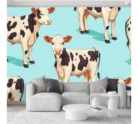 Papel pintado de anime, 450 cm de ancho x 280 cm de alto, bloque de color de vaca de dibujos animados, decoración de pared, color azul claro, póster mural para dormitorio, sala de estar, oficina