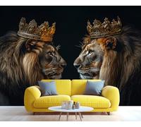Papel pintado de león, papel tapiz de corona, papel pintado de pared del rey león y la reina para sala de estar, no autoadhesivo de animales africanos, murales de pared 3D y decoración de habitación