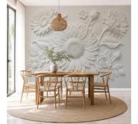 Papel Pintado Estilo Natural Relieve Pared 3D Papel Tapiz - Girasol Rosa Murales Tapiz Fotomural para Sala Cuarto Oficina Salón Tv Fondo Pared Dormitorio Decoración, Gris Claro