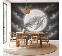 Papel Pintado Fantasía Cielo Estrellado Pared 3D Papel Tapiz - Luna Llena Tortuga Marina Murales Tapiz Fotomural para Sala Cuarto Oficina Salón Tv Fondo Pared Dormitorio Decoración, Gris