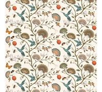 Papel Pintado Flores Beige,44 x 300cm Papel Pintado Flores y Pajaros Verde Hojas Mariposas Abeja Azul Pajaros Plantas Arbol Bosque Naranja Limón Vinilo Adhesivo para Muebles,Sala de Estar, Dormitorio