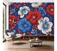 Papel Pintado Flores Hibisco Rojas Y Azules Flores Tropicales 200 × 140 Cm Fotomurales Pared Seda Decorativos Murales Fotográfico De Paredes Salón Dormitorio Habitación Rojo
