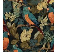 Papel Pintado Flores Verde,44 x 600cm Papel Pintado Pared Pajaros y Flores Verde Hojas Naranja Loros Selva Tropical Plantas Arbol Bosque Vinilo Adhesivo para Muebles,Armarios,Sala de Estar, Dormitorio