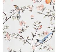 Papel Pintado Flores y Pajaros, 44 x 500 cm Papel Pintado Autoadhesivo Floral Verde y Rosa, Árboles y Pájaros con Ramas, Bosque Bohemio Vinilo Adhesivo para Muebles,Libreria,Sala de Estar, Dormitorio